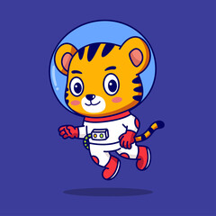 Tiger Astronaut Cartoon Illustration