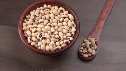 Uncooked black eyed peas. Health food concept.