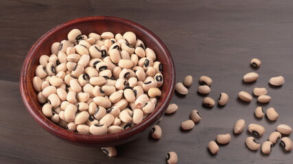 Uncooked black eyed peas. Health food concept.