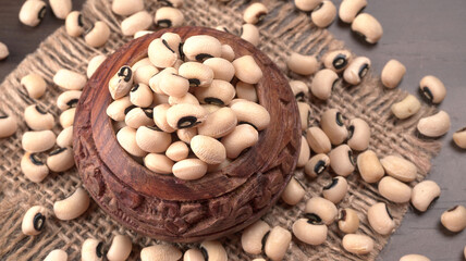 Uncooked black eyed peas. Health food concept.