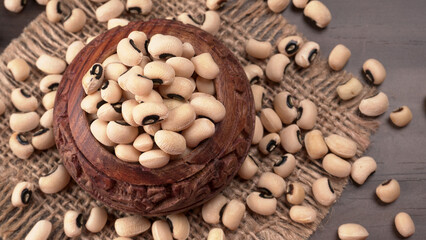 Uncooked black eyed peas. Health food concept.