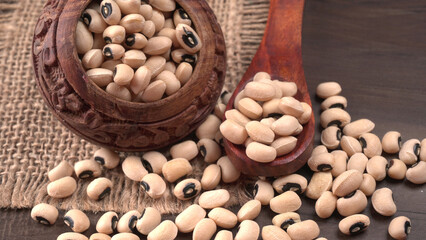 Uncooked black eyed peas. Health food concept.