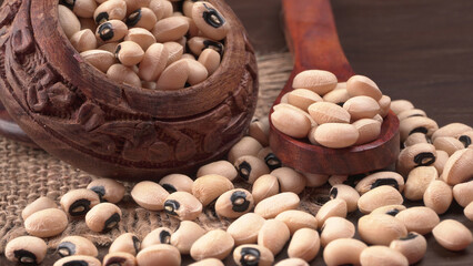 Uncooked black eyed peas. Health food concept.