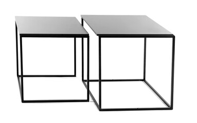 Black metal coffee tables on white background