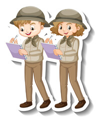 Couple kids wear safari outfit cartoon character sticker