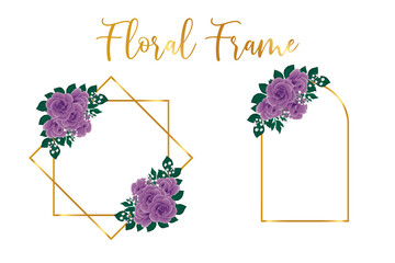 Floral Frame Purple Rose flower Design Template, Digital watercolor hand drawn