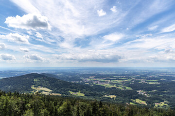Fototapeta na wymiar View from mount Vogelsang, a mountain in the bavarian forest in bernried near deggendorf