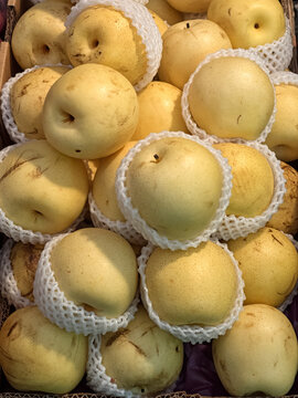 Fresh Asian Pear (Naschi Birnen or Nashi Pear) for sale at an Austrian  market  