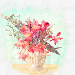 watercolor style illustration of pastel flowers