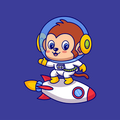 Monkey Astronaut Surfing on Rocket