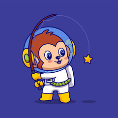 Monkey Astronaut Fishing Star