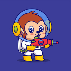 Monkey Astronaut Holding Gun