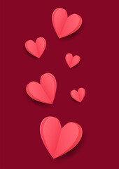 Pink heart. Realistic pink heart with shadow - stock vector. Paper heart on red background.