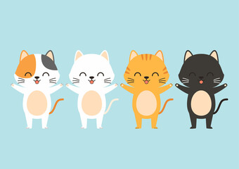 Cat cartoon set. Vector illustration of funny cartoon cats breeds set. Character design. 