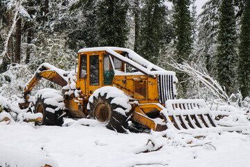 excavator in snow