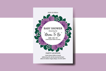 Baby Shower Greeting Card Purple Rose Flower Design Template