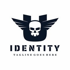 Letter U Skull Wings Logo Design
