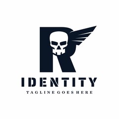 Letter R Skull Wings Logo Design