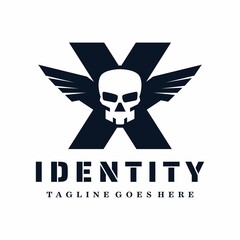 Letter X Skull Wings Logo Design