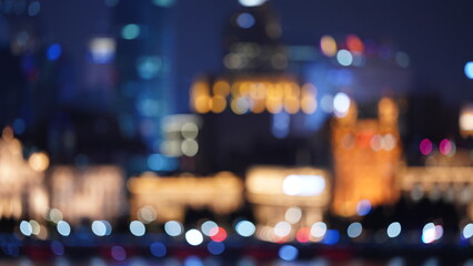 The Shanghai bund night view with the blurred lights effective at night
