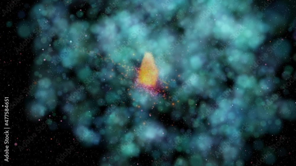 Aufkleber a futuristic flight through a rotating nebula of light to an unidentified burning spaceship. science
