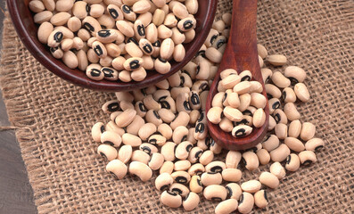 Uncooked black eyed peas. Health food concept.