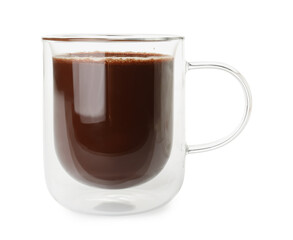 Glass cup of natural hot chocolate on white background