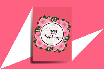 Greeting card birthday card Digital watercolor hand drawn Pink Camellia Flower Design Template