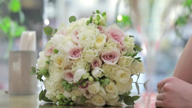 Beautiful festive bridal bouquet of flowers