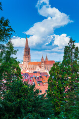 Germany, Freiburg im Breisgau aerial city view in black forest nature landscape tourism region in...