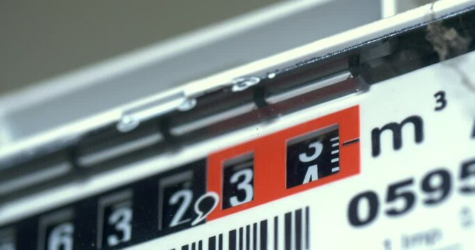 Time-lapse of a gas meter, counts the used gas in a household.