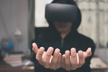 Play games, watch movies, use VR glasses, 3D images, virtual worlds metaverse