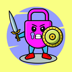 Cute Cartoon pineapple mascot holding sword and shield in modern design for t-shirt, sticker, logo element
