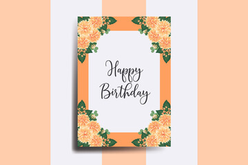 Greeting card birthday card Digital watercolor hand drawn Orange Dahlia Flower Design Template