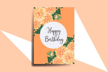 Greeting card birthday card Digital watercolor hand drawn Orange Dahlia Flower Design Template