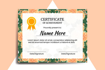 Certificate Template Orange Dahlia Flower watercolor Digital hand drawn