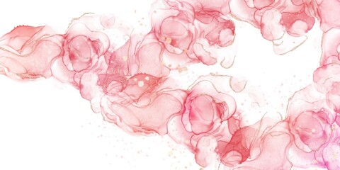 春夏用のアルコールインクアート抽象背景）赤とピンクのグラデーション　マーブル　金色のグリッター