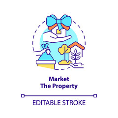 Market property concept icon. Prepare real estate for rent abstract idea thin line illustration. Isolated outline drawing. Editable stroke. Roboto-Medium, Myriad Pro-Bold fonts used