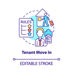 Tenant move in concept icon. Property management operation abstract idea thin line illustration. Isolated outline drawing. Editable stroke. Roboto-Medium, Myriad Pro-Bold fonts used