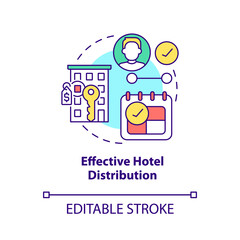Effective hotel distribution concept icon. Real estate management abstract idea thin line illustration. Isolated outline drawing. Editable stroke. Roboto-Medium, Myriad Pro-Bold fonts used