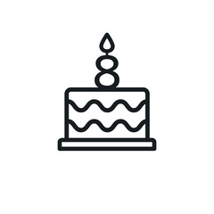 Birthday cake lined icon with candle  number 8. Vector.