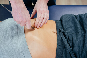 Chiropractic diaphragm myofascial release with IASTM tool, osteopath releasing tension in diaphragm...