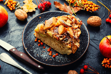 Slice of rustic apple pie
