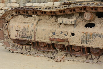 Caterpillar of excavator, Excavator on construction site