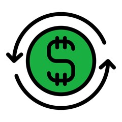 Dollar currency icon. Outline dollar currency vector icon color flat isolated