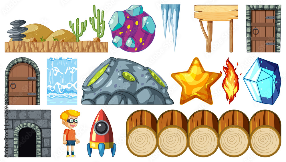 Wall mural set of isolated fantasy space objects