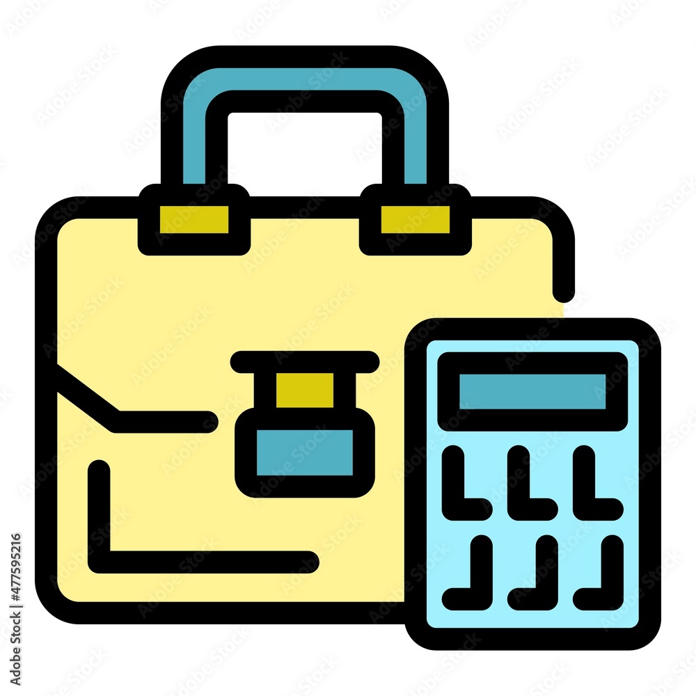 Poster suitcase and calculator icon. outline suitcase and calculator vector icon color flat isolated