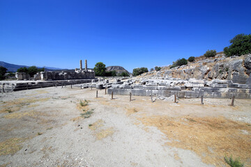 Fototapeta na wymiar Letoon Ancient City is a historical landmark worth seeing that was once an important area for the Lycian Union. Letoon Ancient City is in the Seydikemer district of Mugla. 