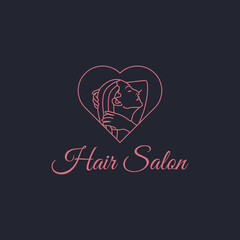 Minimalist love hair salon logo vector, Perfect to use for beauty, salon, cosmetology, cosmetics business.