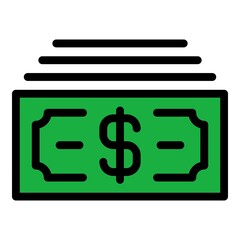 Money cash icon. Outline money cash vector icon color flat isolated